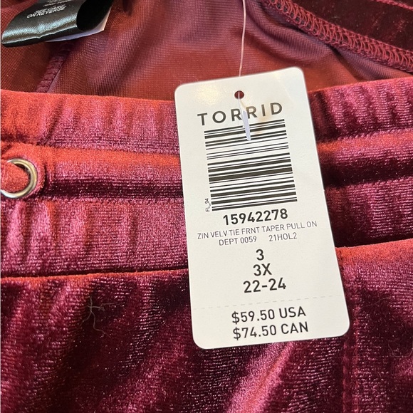 Burgandy Crushed Velvet Slip On Pants. - Picture 2 of 2